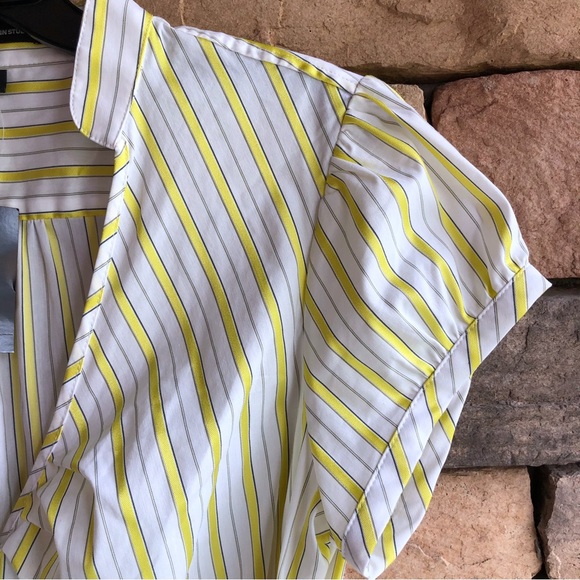 Express white yellow stripe cap short sleeve blouse NWT Large - Picture 9 of 14